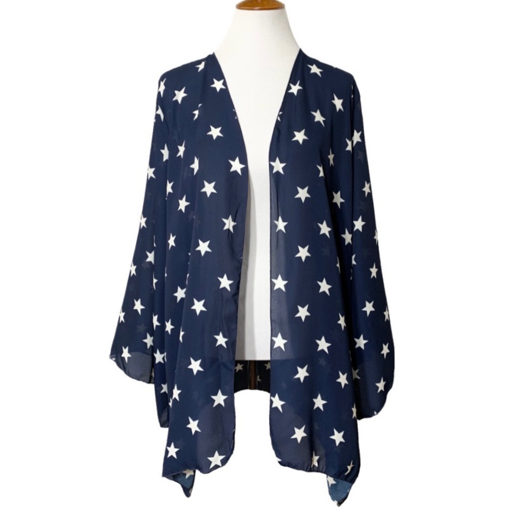 SOLD-NWT L&B {Boutique} Flag Star Kimono Duster Cardigan - Picture 1 of 10